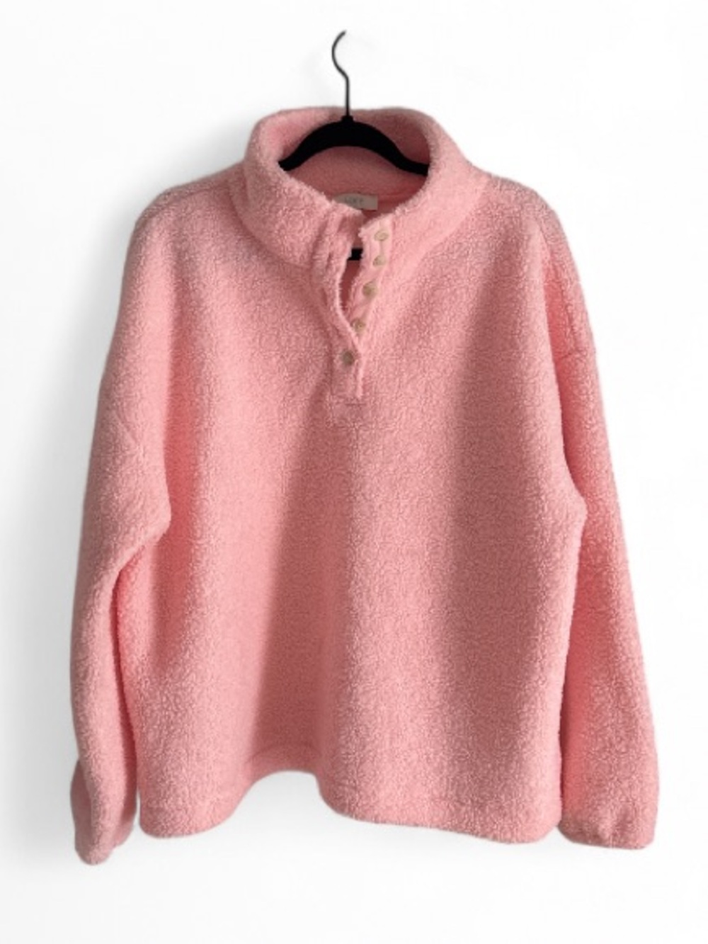 LOFT Cozy Pink Sherpa Quarter Button Long-Sleeve Fleece Pullover Size XL